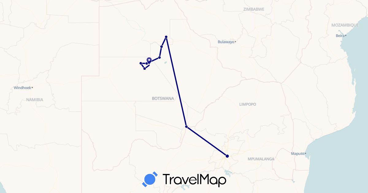 TravelMap itinerary: driving in Botswana, South Africa (Africa)